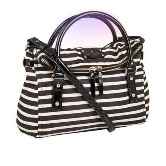 kate spade Handbags - Kate Spade Striped Nylon Leslie Black and White Satchel